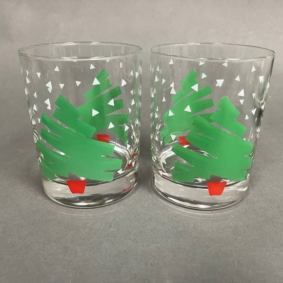Dining Dayton Hudson 1988 Double Old Fashion Glasses Christmas Tree